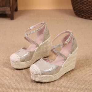 Women's espadrille cross buckle strap wedge heel sandals
