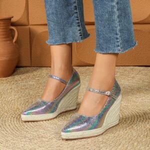 Women's espadrille slip on wedge heel pumps