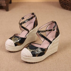 Women's espadrille cross buckle strap wedge heel sandals