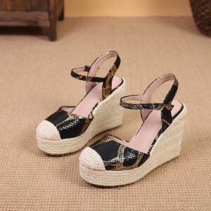 Women's espadrille buckle strap wedge heel sandals