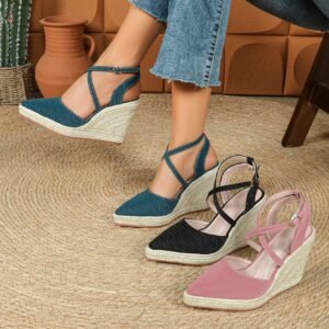 Women's espadrille buckle strap wedge heel sandals