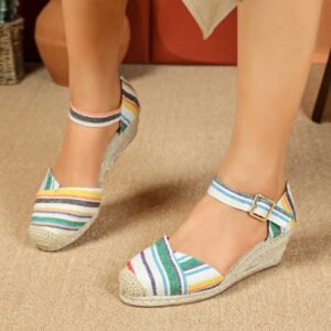 Women's espadrille buckle strap wedge heel sandals