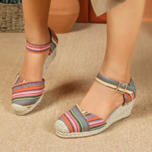 Women's espadrille buckle strap wedge heel sandals