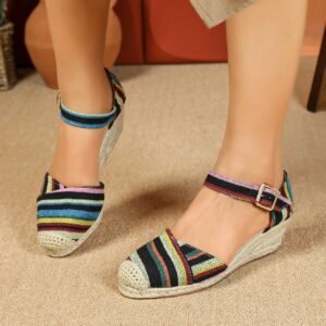 Women's espadrille buckle strap wedge heel sandals