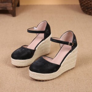 Women's espadrille buckle strap wedge heel sandals