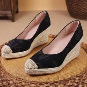 Women's espadrille slip on wedge heel pumps