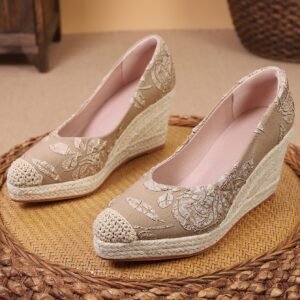 Women's espadrille slip on wedge heel pumps