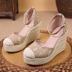 Women's espadrille buckle strap wedge heel sandals
