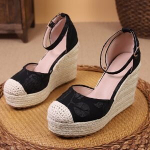 Women's espadrille buckle strap wedge heel sandals