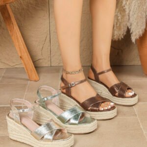 Women's espadrille buckle strap wedge heel sandals