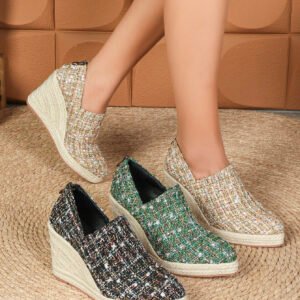 Women's espadrille back zipper wedge heel pumps
