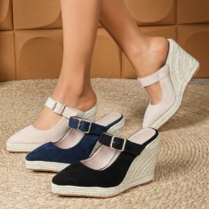 Women's espadrille buckle strap wedge heel sandals