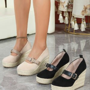 Women's espadrille buckle strap wedge heel pumps