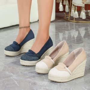 Women's espadrille slip on wedge heel pumps