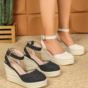 Women's espadrille buckle strap wedge heel sandals
