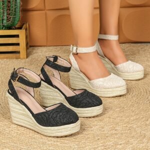 Women's espadrille buckle strap wedge heel sandals
