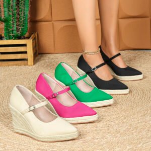 Women's espadrille buckle strap wedge heel pumps
