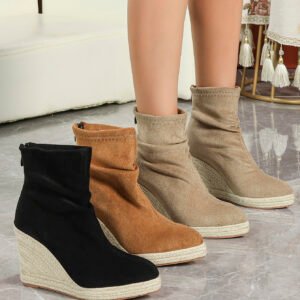 Women's wedge heel ankle boots with back zipper