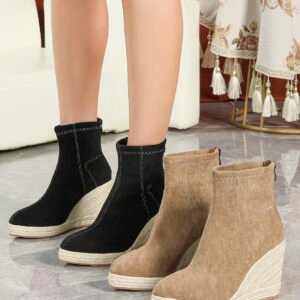 Women's wedge heel ankle boots with back zipper