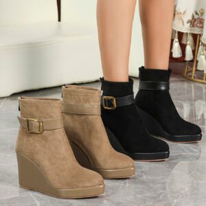 Women's wedge heel ankle boots with back zipper
