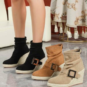 Women's wedge heel ankle boots with back zipper
