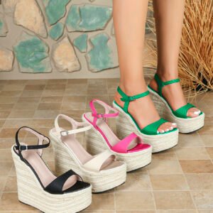 Women's espadrille buckle strap wedge heel sandals
