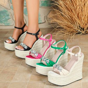 Women's espadrille buckle strap wedge heel sandals