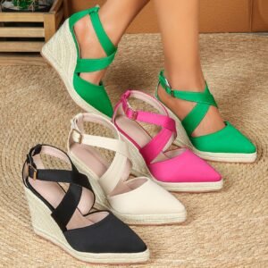 Women's espadrille buckle strap wedge heel sandals