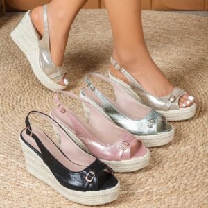 Women's espadrille buckle strap wedge heel sandals