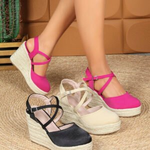Women's espadrille buckle strap wedge heel sandals