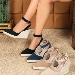 Women's espadrille buckle strap wedge heel sandals