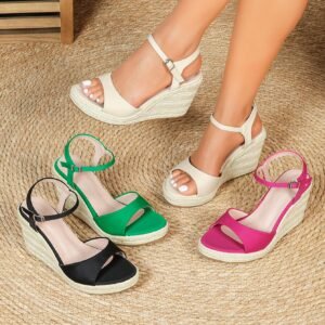 Women's espadrille buckle strap wedge heel sandals
