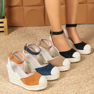 Women's espadrille buckle strap wedge heel sandals