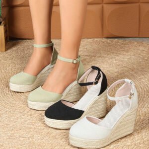 Women's espadrille buckle strap wedge heel sandals
