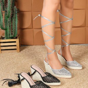 Women's espadrille lace up strap wedge heel sandals