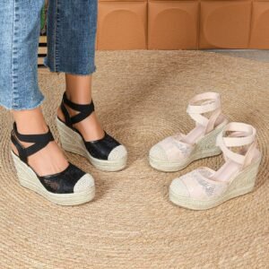 Women's espadrille elastic strap wedge heel sandals