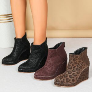 Women's wedge heel ankle boots with side zipper