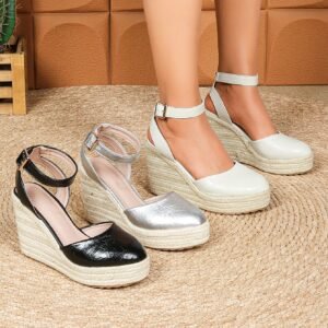 Women's espadrille buckle strap wedge heel sandals