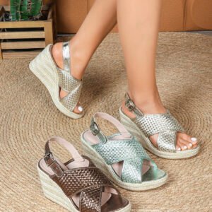 Women's espadrille buckle strap wedge heel sandals