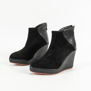 Women's patchwork design wedge heel ankle boots with back zipper