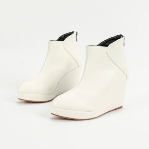 Women's patchwork design wedge heel ankle boots with back zipper