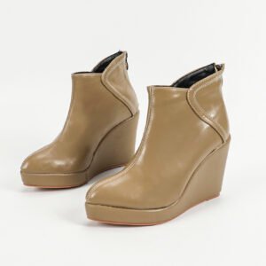 Women's patchwork design wedge heel ankle boots with back zipper