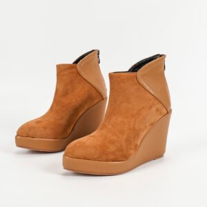 Women's patchwork design wedge heel ankle boots with back zipper