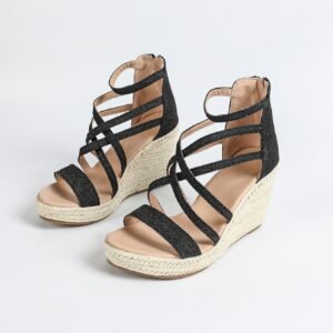 Women's espadrille back zipper strap wedge heel sandals