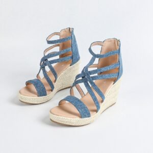 Women's espadrille back zipper strap wedge heel sandals