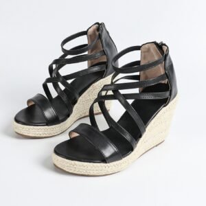 Women's espadrille back zipper strap wedge heel sandals