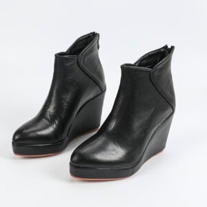 Women's patchwork design wedge heel ankle boots with back zipper