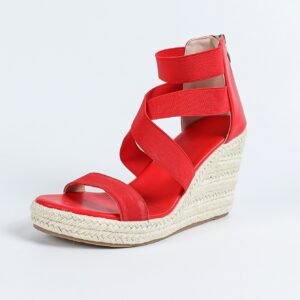 Women's espadrille back zipper elastic strap wedge heel sandals