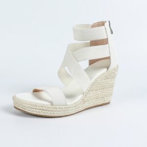 Women's espadrille back zipper elastic strap wedge heel sandals