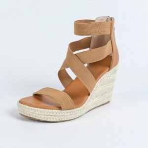 Women's espadrille back zipper elastic strap wedge heel sandals